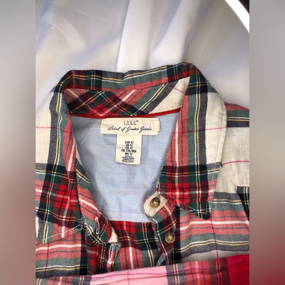 ❤️ L.O.G.G. By H&M dip-dyed tie-dyed plaid shirt 42 / 12 one of one - Picture 4 of 15